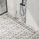 Neodrain 48-Inch Linear Shower Drain with Tile Insert Grate, Matte Black 304 Stainless Steel Rectangle Shower Floor Drain, Linear Drain with Leveling Feet, Hair Strainer