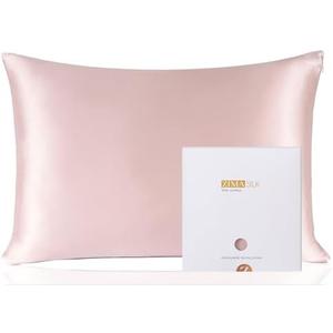 ZIMASILK 100% Pure Mulberry Silk Pillowcase for Hair and Skin Health,Soft and Smooth,Both Sides Premium Grade 6A Silk,600 Thread Count,with Hidden Zipper,1pc(Standard 20''x26'',Pale Pink)
