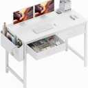 DLisiting White Desk with Storage Drawers - 39 Inch Small Computer Desk with Drawers for Bedroom Home Office, Study Writing Vanity Table Without Mirror for Girls Small Spaces