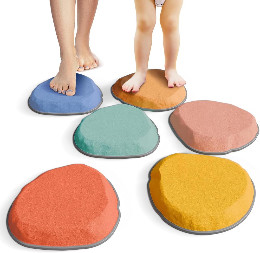 ZICOTO Fun Stepping Stones for Kids Engaging Indoor & Outdoor Activity for Toddlers | Non-Slip Balance & Coordination Obstacle Course | Sensory Play Set of 6 for Ages 1-4, 7.8x7.8x1.1 Inches