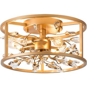Vintage Crystal Foral Flush Mount Ceiling Lights - Vintage Close to Ceiling Light - Gold Hallway Ceiling Lighting for Bedroom Living Room C2190-GD