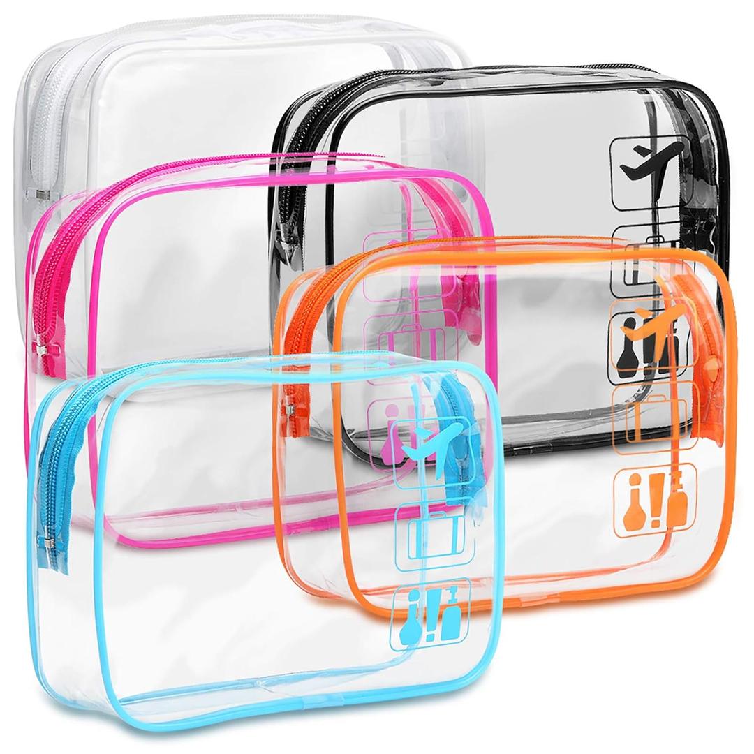 F-color TSA Approved Toiletry Bag 5 Medium - Clear Toiletry Bag Quart Size Travel Bag, Clear Cosmetic Makeup Bag for Women, Carry on Airport Airline Compliant Bag, 5 Colors(for age 12 or above) (Black/White/Blue/Orange/Rose Red 5 Pack)