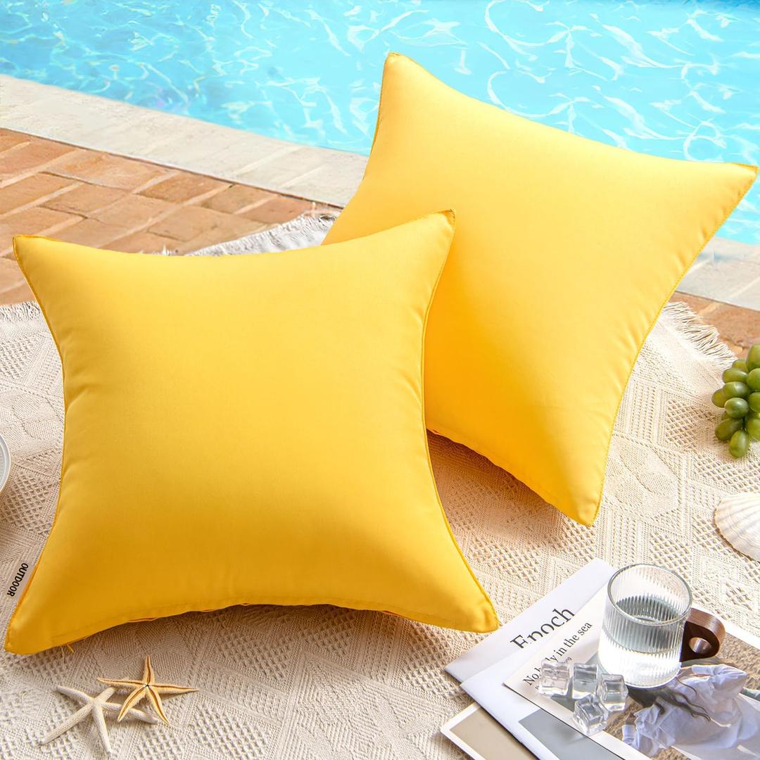 MIULEE Pack of 2 Decorative Outdoor Waterproof Pillow Covers Square Garden Cushion Sham Throw Pillowcase Shell for Patio Tent Couch 18x18 Inch Yellow