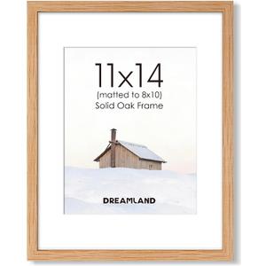 Dreamland 11x14 Picture Frame with Mat for 8x10, Solid Oak Wood 11 x 14 Frames with Resistant Plexiglass, 11 by 14 Wooden Gallery Wall Frames for Art, Wall Display Only, Set of 1