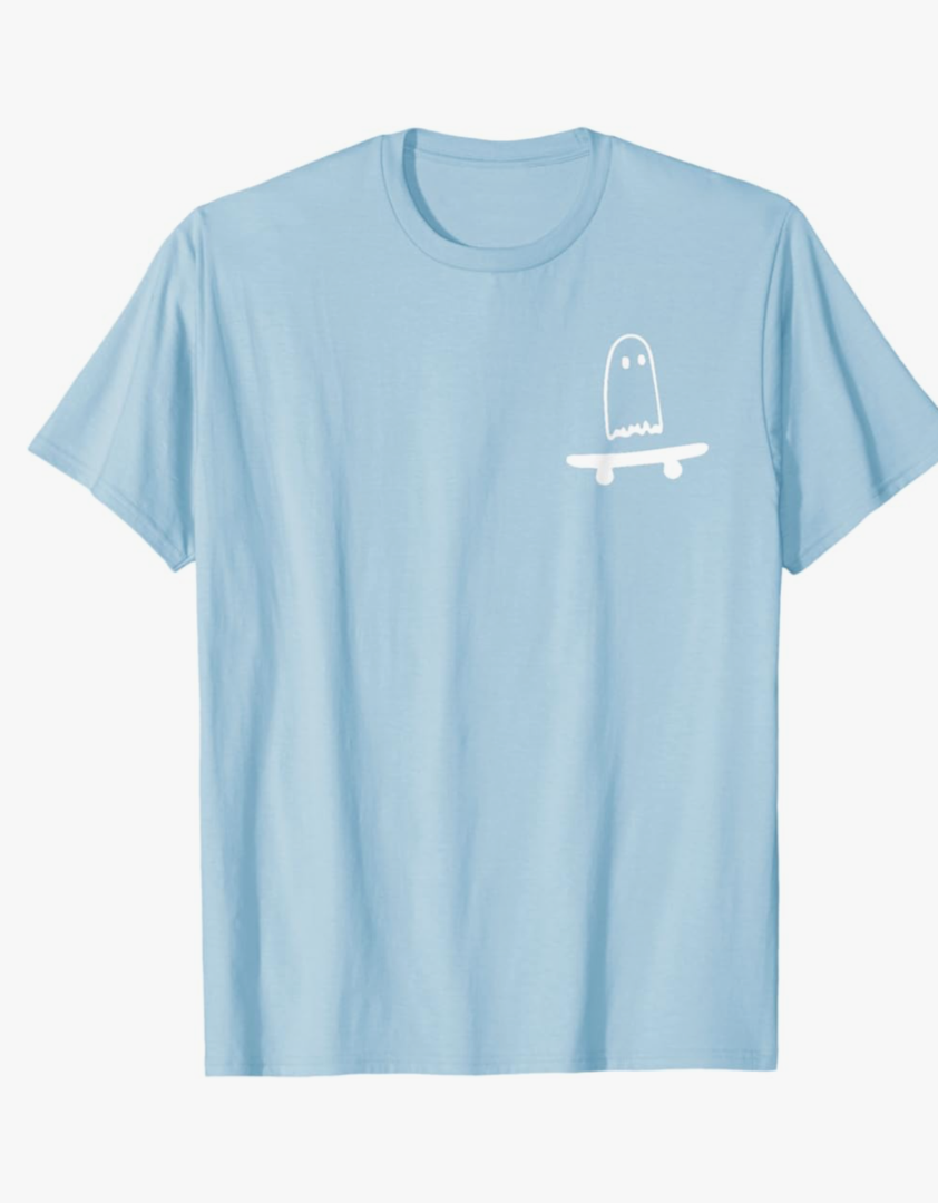 Port & Company Ghost Skateboard Lazy Halloween Costume Funny Skateboarding T-Shirt M Baby Blue