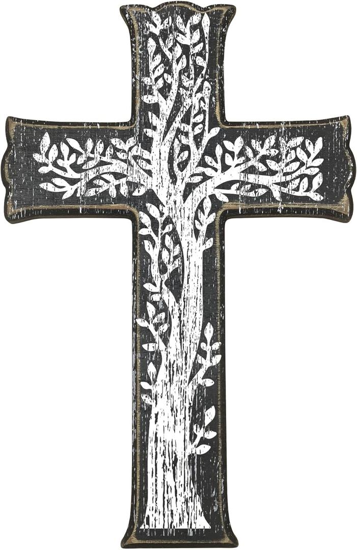 HIWGGSP 6.5" x 10" cross wall decor - Trees - Christian Wooden Cross, tabletop & wall decoration, suitable for farmhouses, homes, Easter, indoor and outdoor hanging decoration (1 PCS) - A04