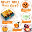 Adisher Halloween Party Favors,12Pcs Mochi Squishy 12Pcs Building Blocks and 24Pcs Pumpkin Boxes, Goodie Bag Fillers Classroom Prizes Trick or Treat Halloween