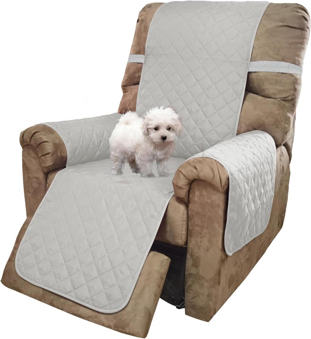 U-NICE HOME Recliner Chair Covers Reversible Chair Cover Pet Covers for Dogs with Elastic Straps Water Resistant Diamond Quilted (28''Recliner Oversized, Light Grey/Light Grey)