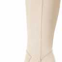 Coutgo Women's Knee High Boots Wide Calf Square Toe Chunky Heeled Pull-on Boot (Beige)
