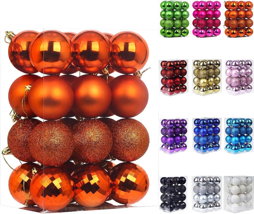 Emopeak 24Pcs Christmas Balls Ornaments for Xmas Christmas Tree - 4 Style Shatterproof Christmas Tree Decorations Hanging Ball for Holiday Wedding Party Decoration (Orange, 2.4"/6.2CM)