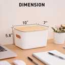 Citylife Storage Bins with Bamboo Lids 7QT Plastic Storage Containers Stackable Organizer Boxes with Handle for Desk Snacks, Toys, 4 PCS, 10" L x 7" W x 5.8" H