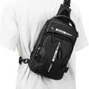 Large Black Sling Bag for Men Women, Mini Anti Theft One Strap Motorcycle Sling Backpack, Small Sling Chest Bag Daypack Crossbody Backpack with Usb Port for Casual Travel Hiking Gym Outdoor Sports