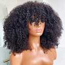 Afro Kinky Curly Wig With Bangs Full Machine Made Scalp Top Wig 200 Density Virgin Brazilian Short Curly Human Hair Wigs Natural Color 16 inch