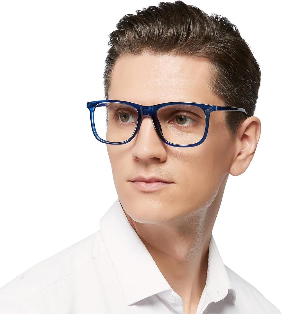 MARE AZZURO Oversized Square Reading Glasses Men Large Readers 1.0 1.25 1.5 1.75 2.0 2.25 2.5 2.75 3.0 3.5 4.0 5.0 6.0 (Blue)