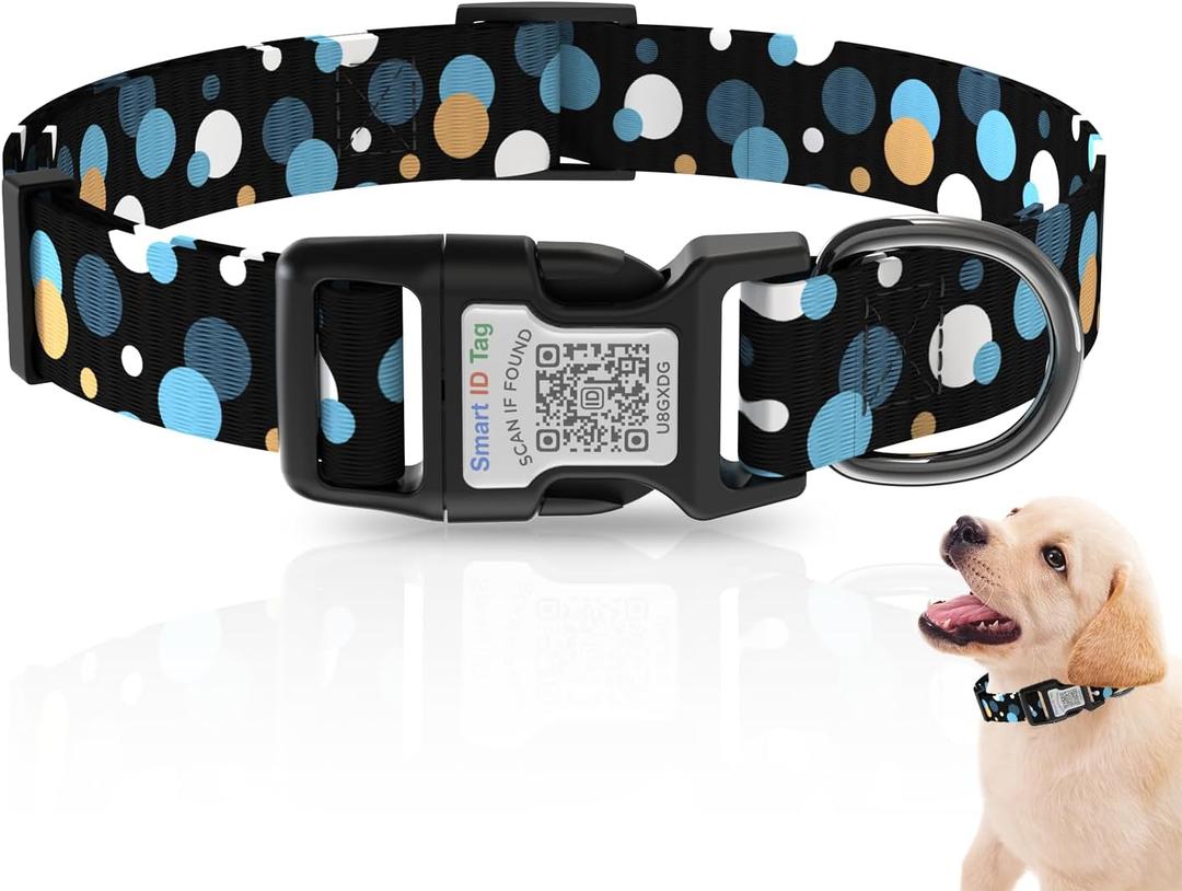 2 x Dog Collars for Large Dogs,Dog Collar with QR Code Name Tag,Soft Polyester Material, Adjustable Pet ID Tag Collar (Black, Large)