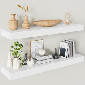Heimlove 32 Inch Floating Shelves for Wall,White 9.3" Deep Floating Shelf Set of 2,Wall Mounted Shelves for Bathroom Bedroom Living Room Kitchen Office,Shelf for Books Storage Room,Home Decor, 31.5"Wx9.3"Dx1.5"H,Set of 2