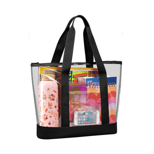 Handy Laundry Clear Tote Bag - Zipper Closure, Long Shoulder Strap, Fabric Trimming