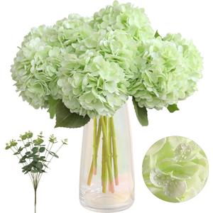 Tifuly Fake Hydrangea Artificial Flowers with Vase 4pcs Real Touch Faux Hydrangea with 3pcs Eucalyptus Leaves for Wedding Centerpiece Home Garden Party DecorationGreen