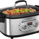 10-in-1 Programmable Slow Cooker with Timer, 6.8 Quart Crock Pot, Presets to Sous Vide, Bake, Saut, Cook Rice& More, Nonstick Dishwasher-Safe Pot, Adjustable Temp&Time, Stainless Steel