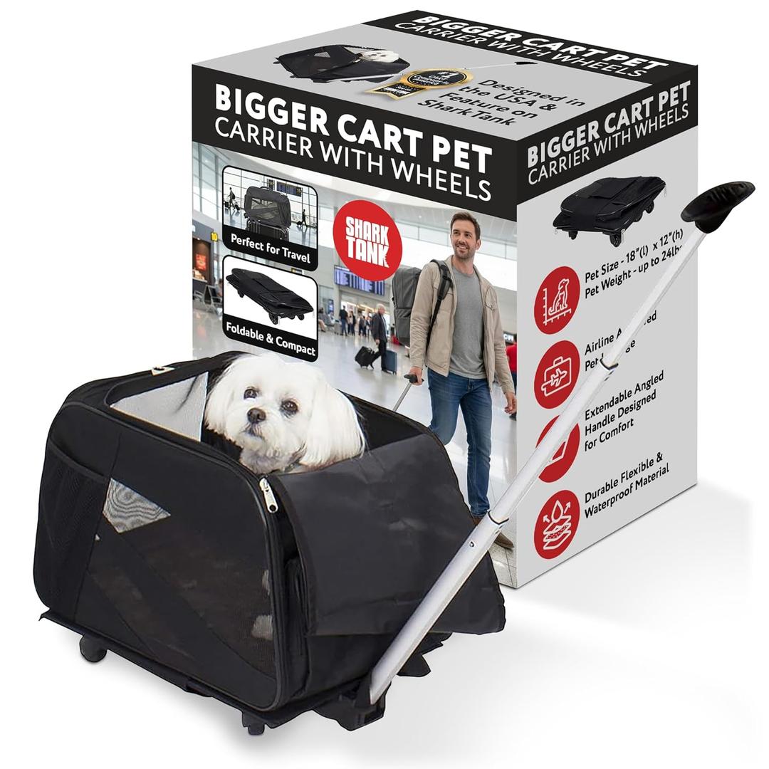 Dbest Products Rolling Pet Carrier with Wheels Airline Approved - TSA Dog Cat Carrier for Airplane Travel - Wheeled Pet Carrier 18x12x20 for Pets up to 24lbs - Collapsible Travel Bag (Black)
