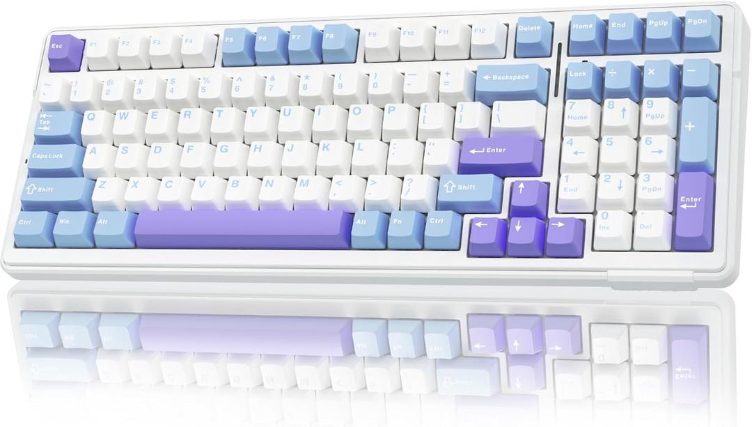 AULA F99 Wireless Mechanical Keyboard,Tri-Mode BT5.0/2.4GHz/USB-C Hot Swappable Custom Keyboard,Pre-lubed Linear Switches,Gasket Structure,RGB Backlit Gaming Keyboard for PC/Tablet/Xbox/PS4/PS5 (Blue&Purple&White)