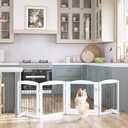 PAWLAND Freestanding Dog gate with Walk Through Door, Dog Gates for Doorways, The House, Stairs, 80" Wide Pet Puppy Safety Fence with Support Feet, 4 Panels, White