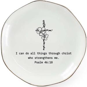 I Can Do All Things Through Christ Who Strengthens Me Ring Dish  Christian Ceramic Jewelry Tray, Inspirational Bible Verse Trinket Holder