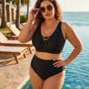 Plus Size Bikini Top Only - Women Swim Bra Lace Up Swimsuit Top V Neck Bathing Suit Tops for Large Bust Swimwear 2025 (Black) 26W