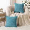 Woaboy Pack of 2 Smoke Blue Pillow Covers 18x18 Inch Soft Chenille Couch Throw Pillows Solid Color Cushion Covers Home Decoration for Spring Sofa Living Room