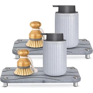Foleto Home Sink Caddy 2pcs Dries Instantly Kitchen Sink Organizer Sponge Decor Riser with Stainless Steel Feet Modern Diatomaceous Earth Sink Tray for Soap Water Bottles Candles Protection