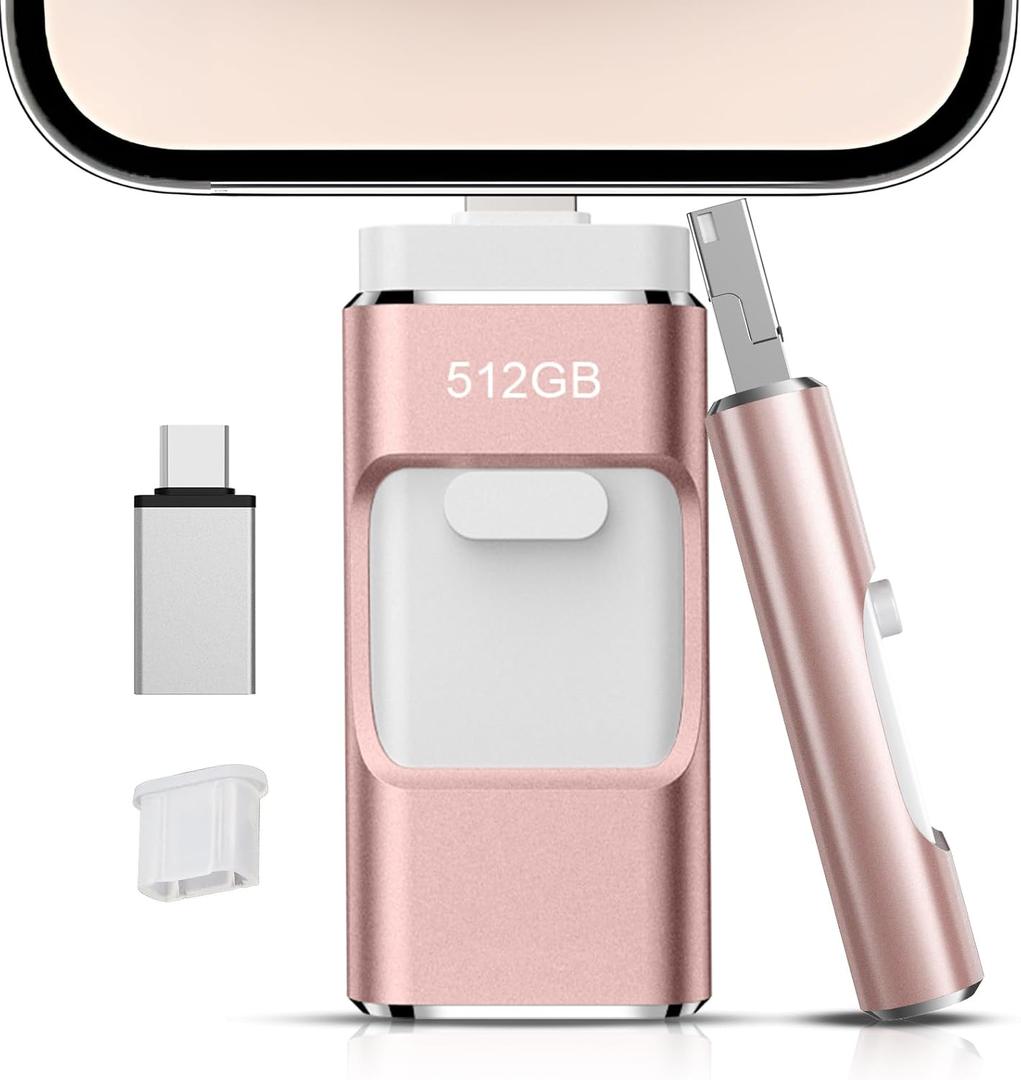 512GB Flash Drive[No App Required] Intended for Phone Tablet Androidphone and Computers, 4 in 1 Photo Stick for Phone Memory Storage Easily Backup Photos VideosPink