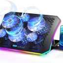 KeiBn Upgarde Laptop Cooling Pad, RGB Lights Laptop Cooler 6 Fans for 15.6-17.3 Inch Laptops, 7 Height Stands, 10 Modes Light, 2 USB Ports, Desk or Lap Use (A8,Blue)