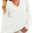 Cicy Bell Womens Tops Oversized Long Sleeve V Neck Shirts Casual Loose Fit Knit Tee Shirt with Pocket (X-Large, White)