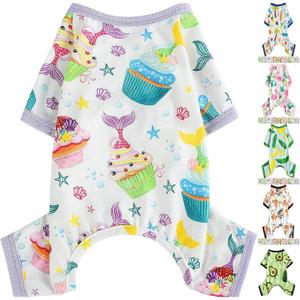 Yikeyo Dog Pajamas for Small Dogs, Soft Thin Pjs Jammies Cat Doggie, Summer Pet Cute Puppy Clothes Outfits Dogs Boy Girl (Mermaid Cake) (Large (Chest 18.5 in))