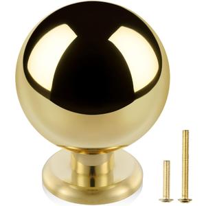 QOGRISUN 5-Pack Unlacquered Brass Cabinet Knobs, Round Ball Gold Knobs for Dresser Drawer, 1.1-Inch Diameter, Sphere Cabinet Pulls, Lead-Free Polished Brass Finish