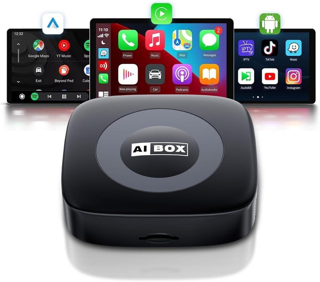 Wireless Carplay Adapter with Net/Flix/YouTube Ai Box for iPhone & Android Auto Supports TF Card Plug & Play Car Play Video Entertainment Box Fits for OEM Wired CarPlay Cars