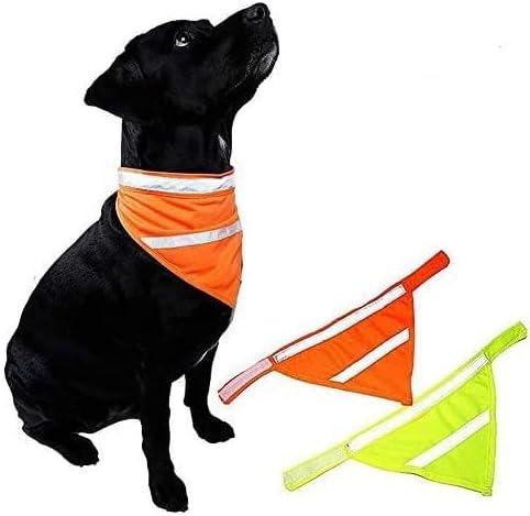 2 Pack Reflective Dog Bandana for Night Safety - High Visibility Adjustable Dog Scarf in Orange/Yellow, Fits Small Medium Large Dogs(Yellow-Small, Orange-Medium)