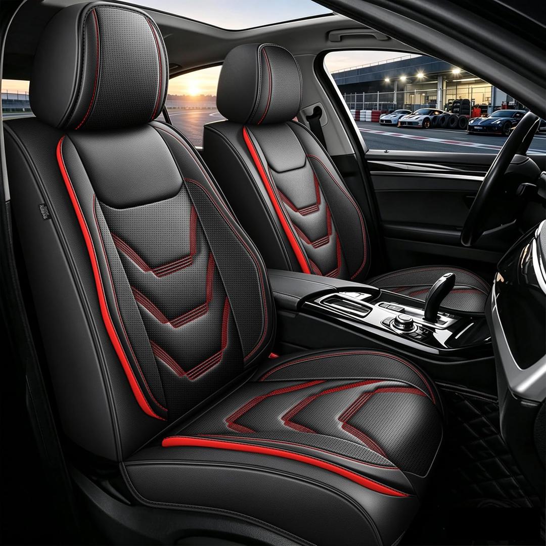 Seat Covers for Ford Bronco Sport 2021-2026:Airbag Compatible | Breathable Leather Full Set For 5 Seats 3D Raised Side Bolsters,Easy Installation Seat Covers For Cars (Black&Red)