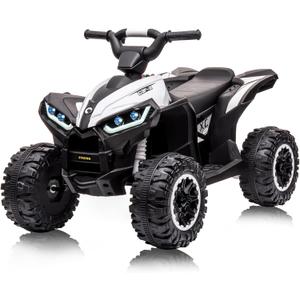 Kids ATV, 12V 4 Wheel Dual Drive Kids Ride On Car with Parent Remote, Music, High/Low Speed, LED Lights, USB Port, Treaded Tires, Gift for Boys and Girls, Rides on 4 Wheels (White)