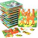 GRINNNIE Jigsaw Puzzle for Toddlers 3 4 5 Years Old, Montessori 12 PCS Wooedn Forest Animal Puzzles, Portable Size Puzzle Preschool Learning Toys for Travel or Car, Birthday Gift for Boys and Girls