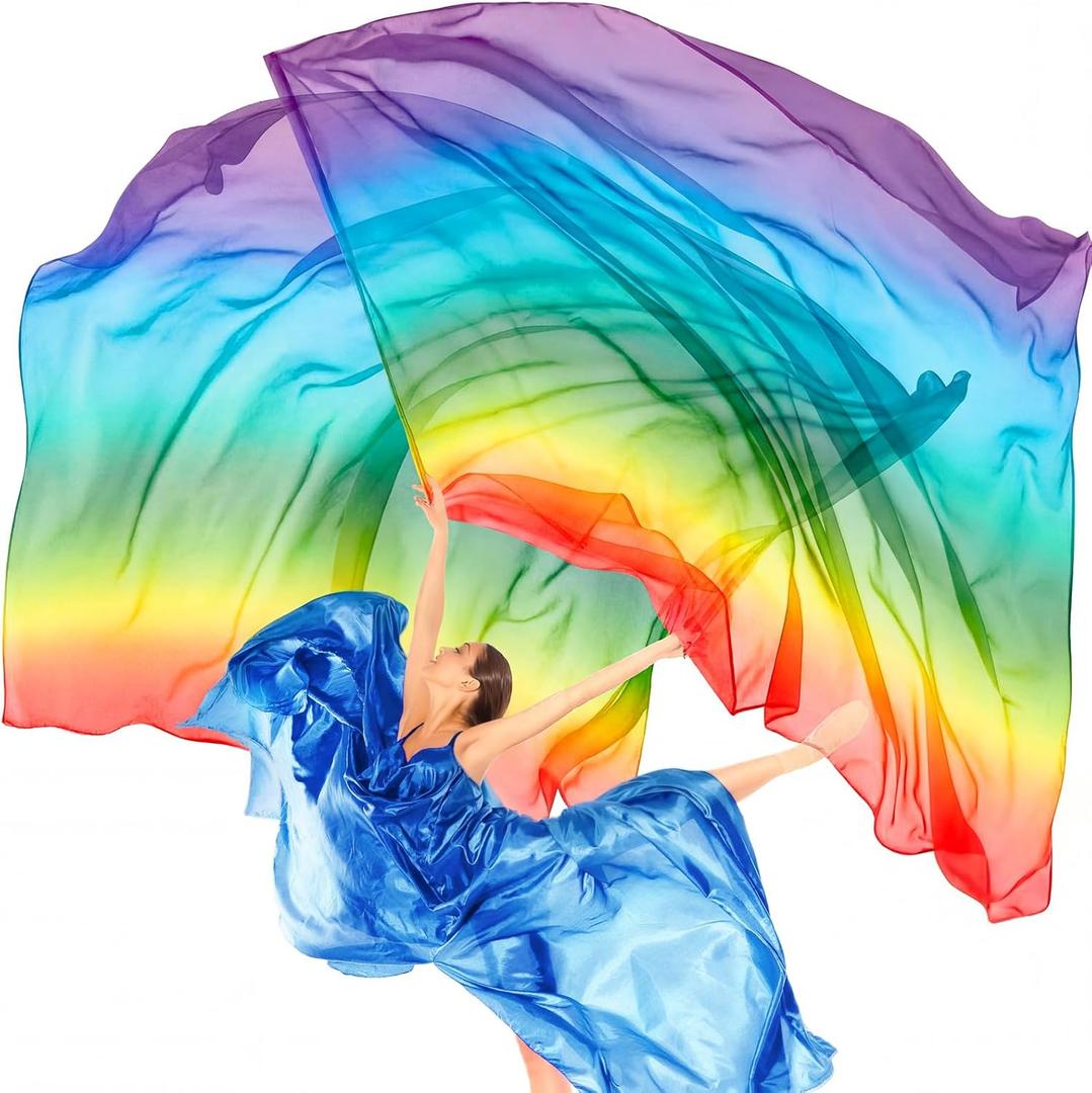 Jecery 2 Pcs Worship Flags for Praise Dance, Rainbow Silk Streamers with Rods, Church Ministry Dance Flags for Adults Performance (Mix Color) (35'' x 55")