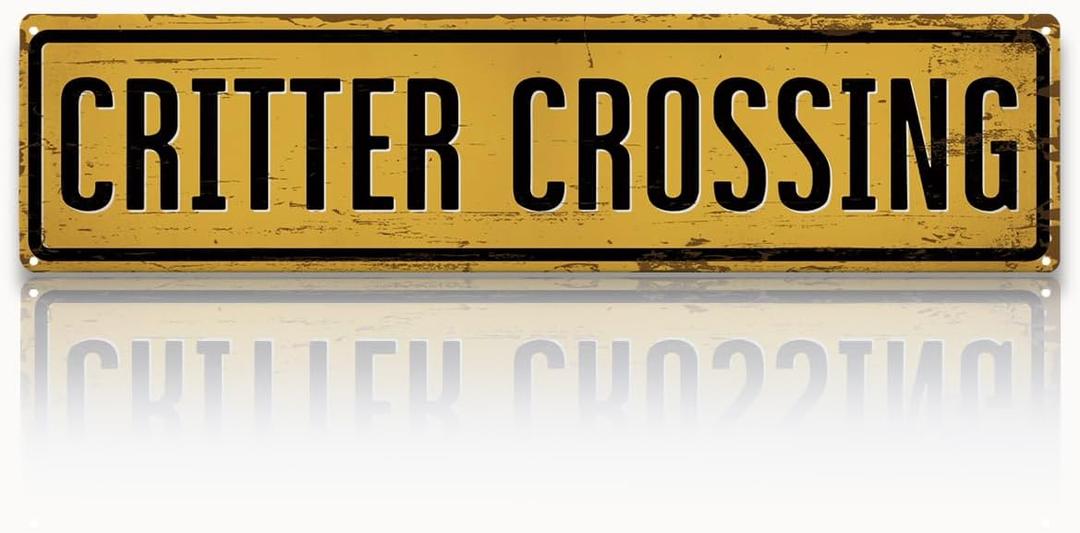 Rustic Farmhouse Metal Tin Sign, Critter Xing Sign, Vintage Animal Road Signs for Porch, Yard, and Farmhouse, Animal Crossing Warning Signs, Perfect for Garden and Road, 15.7 x 3.9 inches