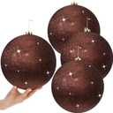 Zubebe 4 Pcs Extra Large Christmas Ball Ornaments Glitter 8'' (200 Mm) Giant Oversized Plastic Xmas Ball Big Hanging Christmas Tree Ornaments for Holiday Party Outdoor Decor(Shiny Brown)