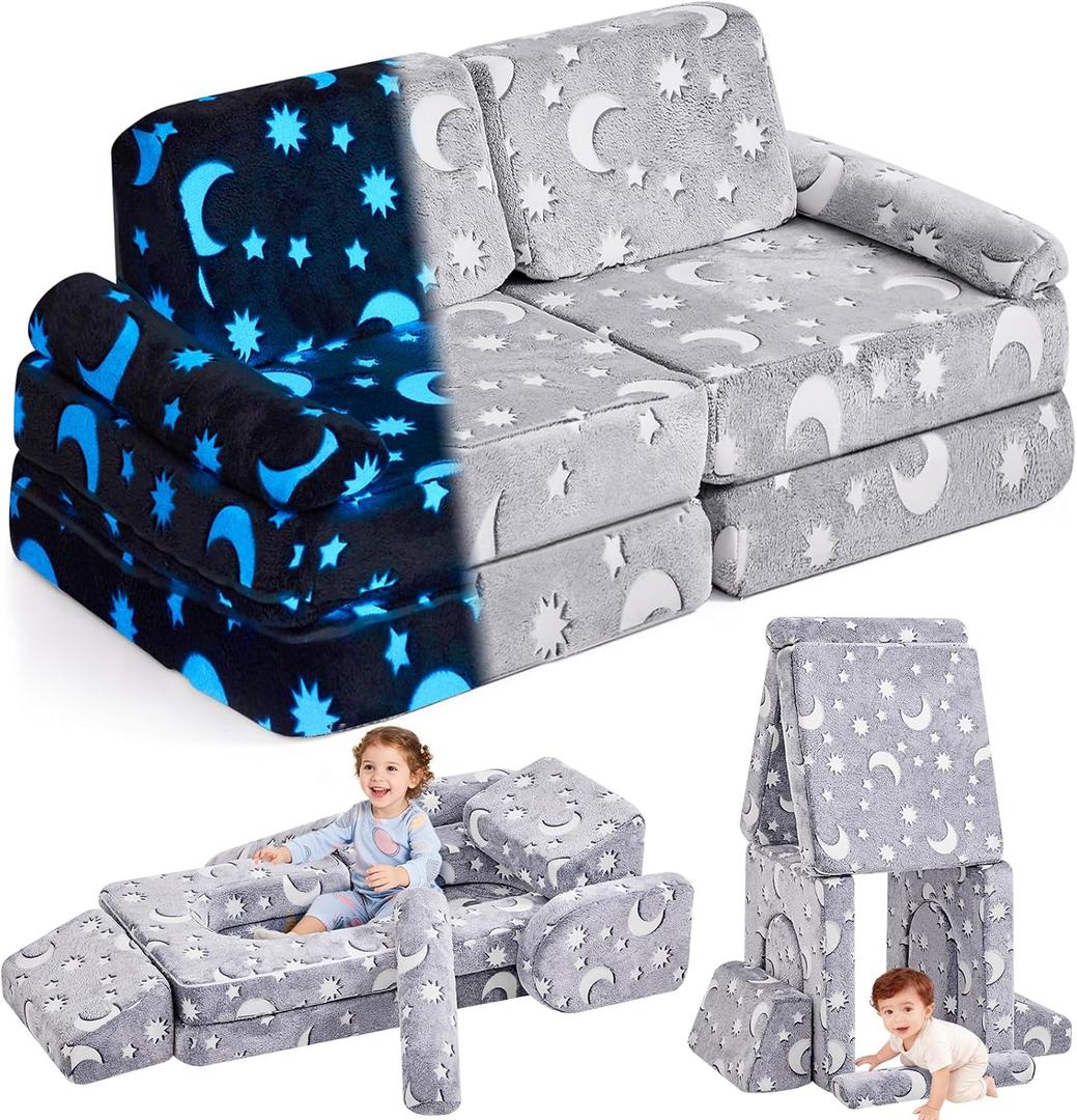 IFNOW Modular Kids Play Couch, Toddler Couch Kids Sofa, Child Sectional Sofa, Bedroom and Playroom Furniture for Toddlers, Convertible Foam and Floor Cushion for Boys and Girls, Glow in The Dark, Star
