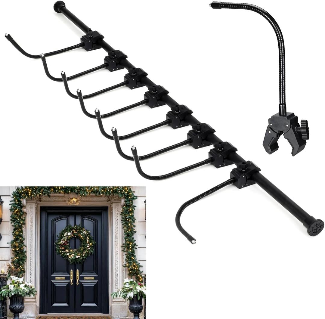 Geelin Front Door Garland Hanger for Christmas Adjustable Wreath Hanger Suitable for Different Doors with No Nails or Screws Heavy-Duty Cast Iron for Holding Christmas Wreaths Decor (43.3" - 114.2")