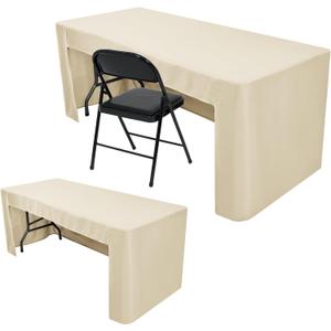 Nasitos 2 Pack Beige 6ft Table Cloth Fitted-Open Back Folding Fabric Table Cover Washable Table Cloth for Rectangular Table, Trade Show, Parties, Wedding, Banquet, Buffet, Jewelry Shows, Craft Fair