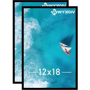 12x18 Picture Frame Set of 2, Scratch-Proof Black Frame Lightweight yet Sturdy Display Poster Artwork 12 x 18 Horizontally/Vertically - Slide-In Strips|2 Packs|Black|12"x18"