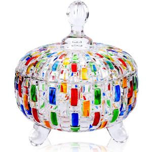 VanEnjoy Colorful Candy Jars with Lids for Desk Crystal Candy Bowl Glass Candy Dish for Home Office Glass Decorative Jars for Candy Snacks Nuts Trinkets