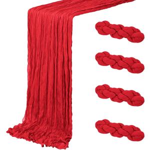 4 Pack Red Cheesecloth Table Runner 20 x 120 inch Gauze Table Runners 10 FT Long,Semi Sheer Boho Cheese Cloth Fabric Table Runner Bulk for Party,Wedding,Baby Shower,Bridal Shower Decoration