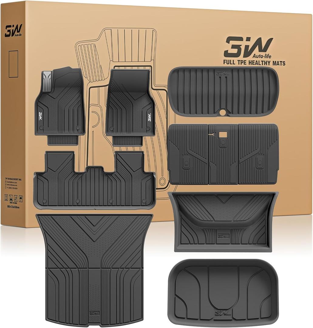 3W Tesla New Model Y Juniper Floor Mats and Cargo Liners, TPE Full Set Floor Liner for New Model Y 2025 2026, Cargo Mats and Seat Back Cover Protector, VigorMold, Car Mats for Tesla Accessories, Black